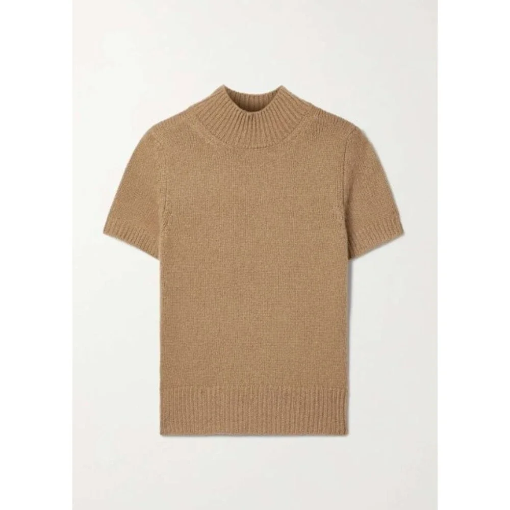 Nili Lotan Cambridge Short Sleeve Camel Hair Sweater Turtleneck Tan Size Small